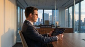 Empreendedor analisando custos e benefícios do plano de saúde para MEI e empresas em um escritório de alto padrão.